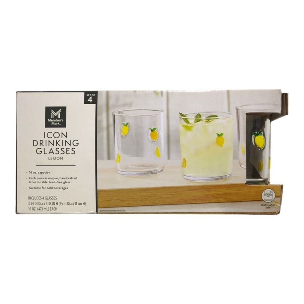 Member's Mark Handcrafted Summer Inspired Icon Drinking Glasses, 4-Pack - Lemon